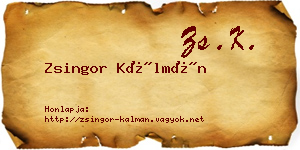 Zsingor Kálmán névjegykártya